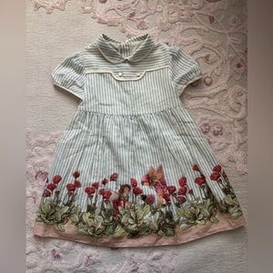 Gucci Blue Striped Dress with Red Floral Design